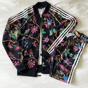Adidas Poisonous Floral Garden Print Leggings & Track Jacket Set - XS